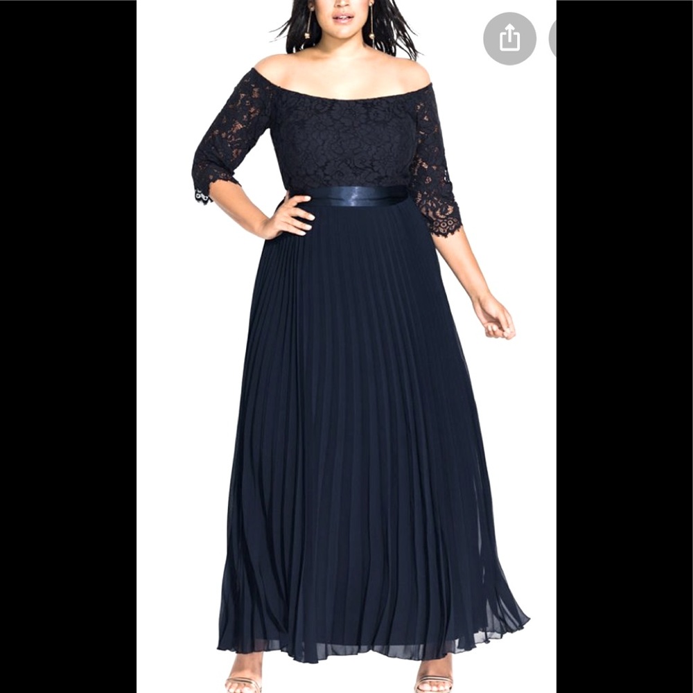 City Chic Trendy Plus Size Intriguing Off-The-Shoulder A-Line Gown Size 20W